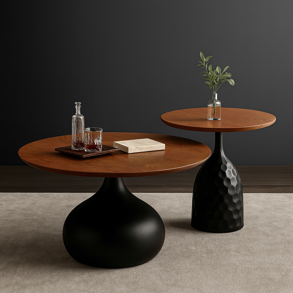 Elegant Round Wooden Coffee Table Set for Living Room