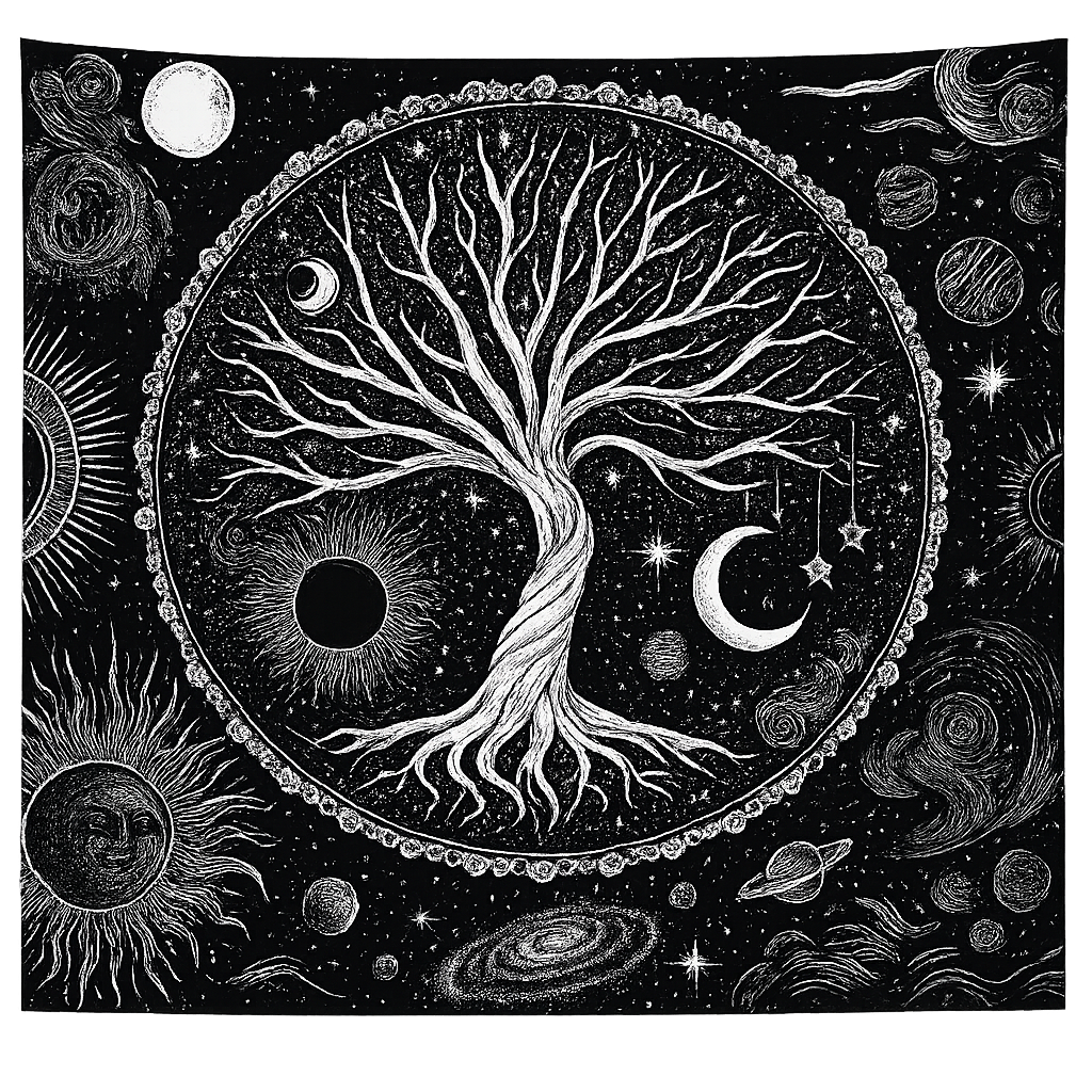 Elegant Bohemian Tapestry - Tree of Life & Celestial Harmony