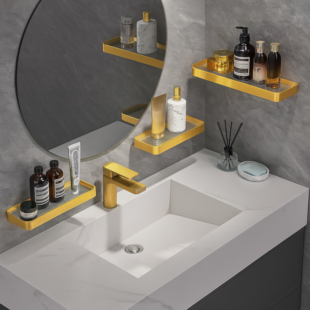 Elegant Brushed Gold Bathroom Shelf – Wall-Mounted Luxury