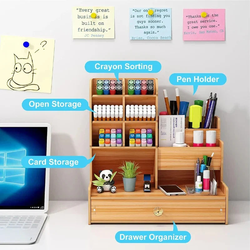 Elegant Wooden Desk Organizer with Drawer for Home & Office