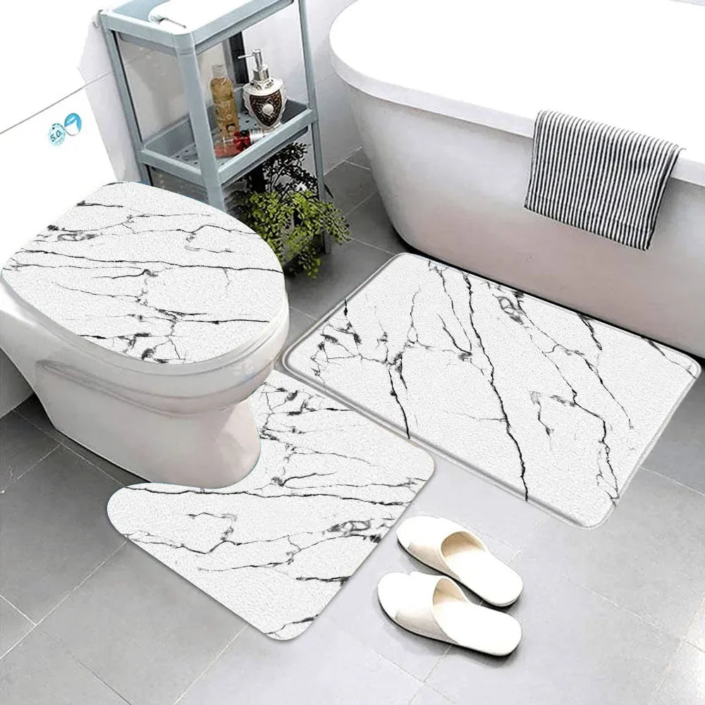 Elegant Marble Bath Mat Set - Luxurious Anti-Slip Comfort