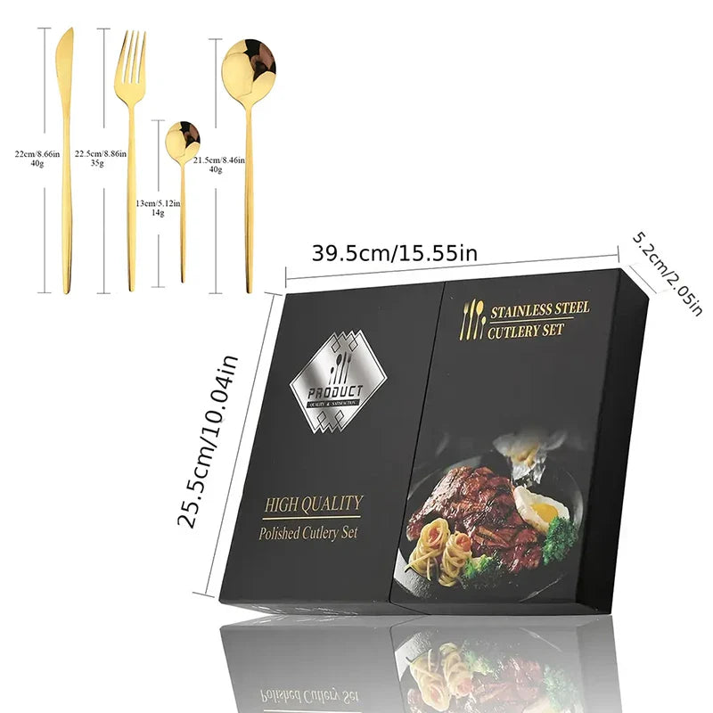 Luxurious Black & Gold Cutlery Set - 24pcs Gift Box