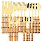 Elegant Bamboo Handle Stainless Steel Cutlery Set - 20Pcs