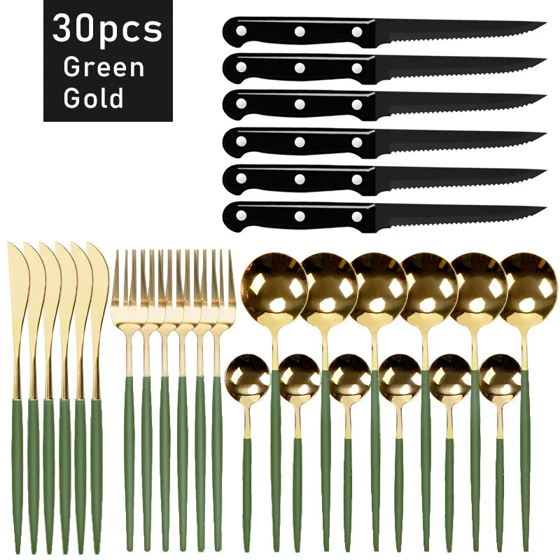 Elegant Black Stainless Steel Dinnerware Set - 30pcs