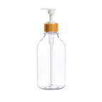 Elegant Amber Soap Dispenser Set with Bamboo Accents
