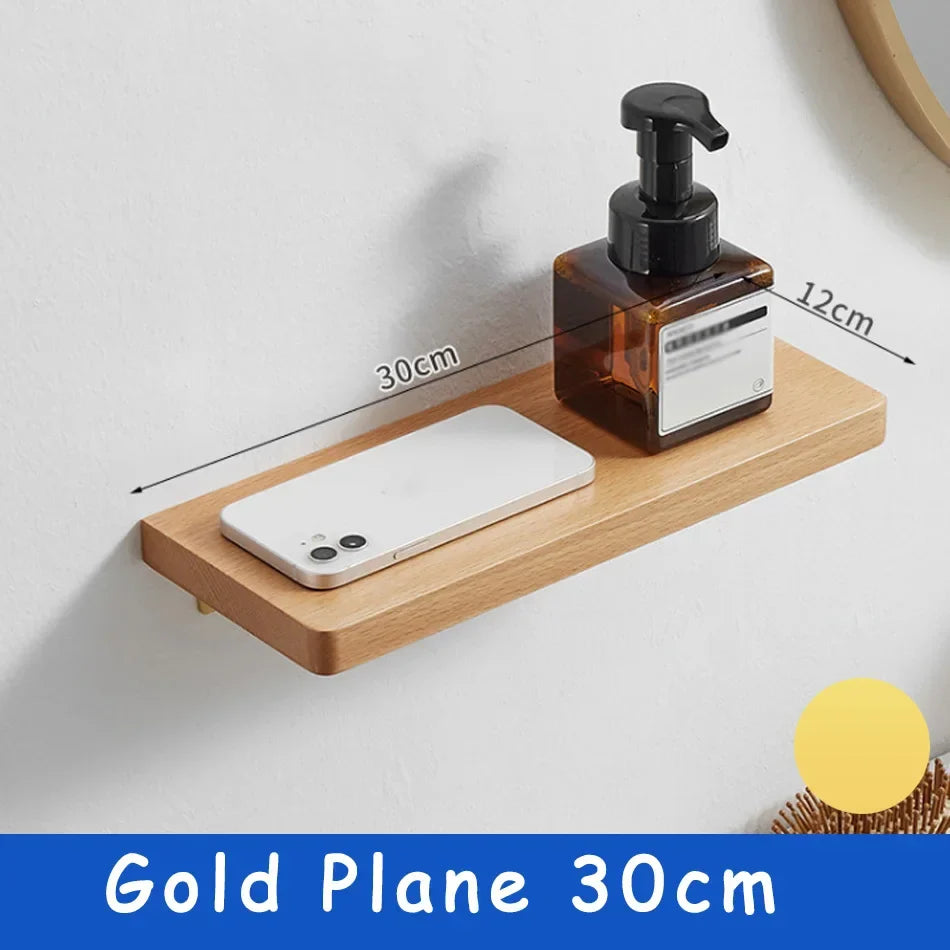 Elegant Wall-Mounted Wooden Bathroom Shelf