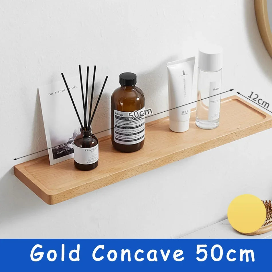 Elegant Wall-Mounted Wooden Bathroom Shelf