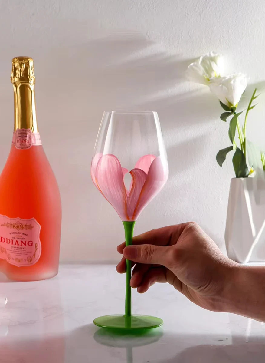 Exquisite Hand-Painted Floral Wine Goblet