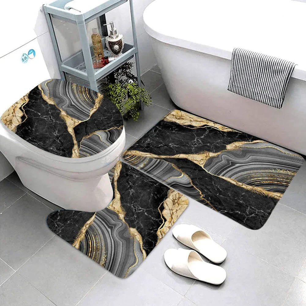 Elegant Marble Bath Mat Set - Luxurious Anti-Slip Comfort
