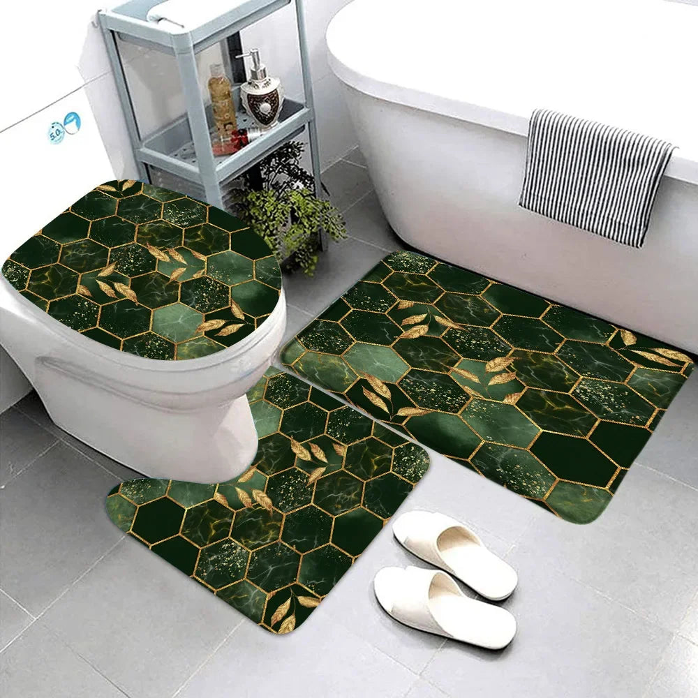 Elegant Marble Bath Mat Set - Luxurious Anti-Slip Comfort
