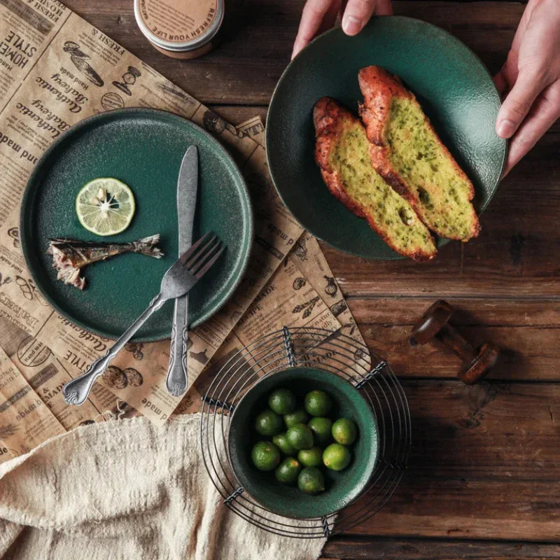 Exquisite Green Ceramic Bowl Set for Elegant Dining