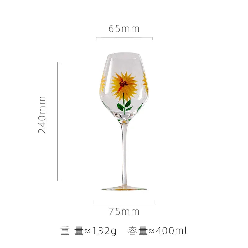 Exquisite Hand-Painted Floral Wine Goblet