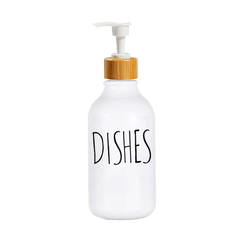 Elegant Amber Soap Dispenser Set with Bamboo Accents