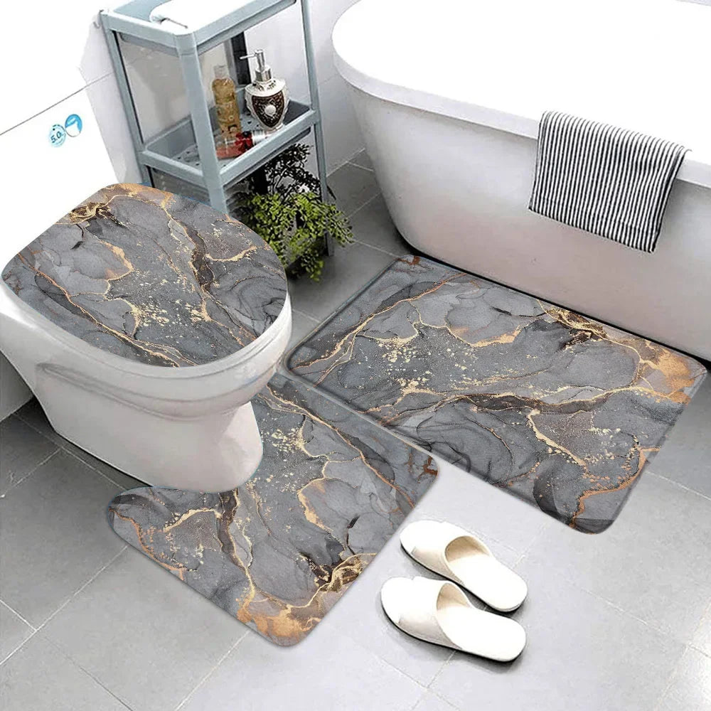Elegant Marble Bath Mat Set - Luxurious Anti-Slip Comfort