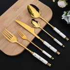 Elegant Gold Stainless Steel Cutlery Set - 30Pcs Ceramic Handle