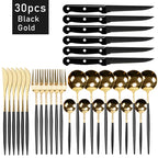 Elegant Black Stainless Steel Dinnerware Set - 30pcs