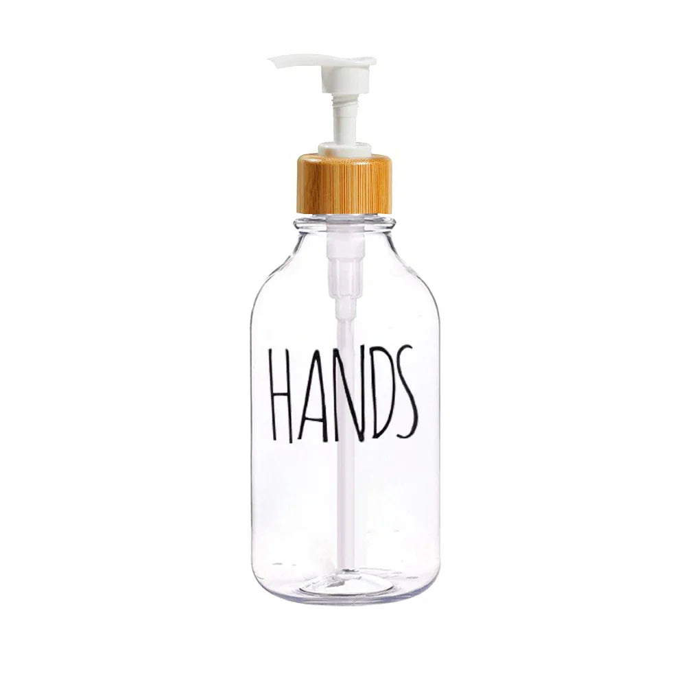 Elegant Amber Soap Dispenser Set with Bamboo Accents