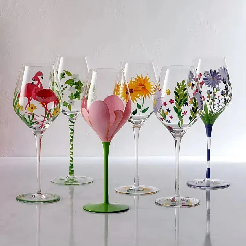 Exquisite Hand-Painted Floral Wine Goblet