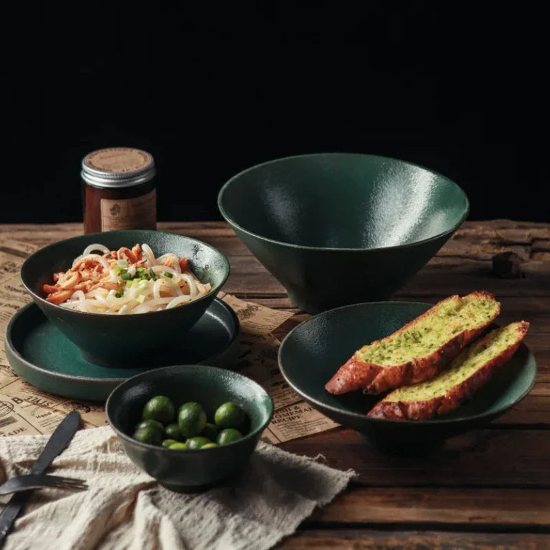Exquisite Green Ceramic Bowl Set for Elegant Dining