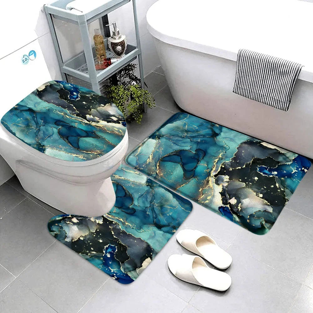 Elegant Marble Bath Mat Set - Luxurious Anti-Slip Comfort