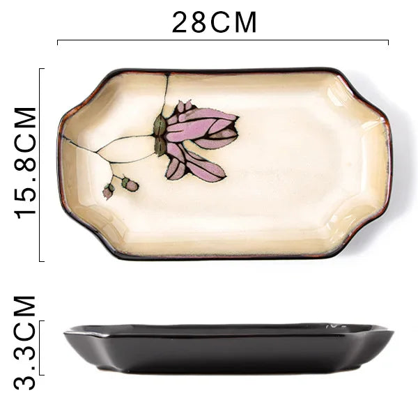 Exquisite Hand-Painted Ceramic Floral Dish Set