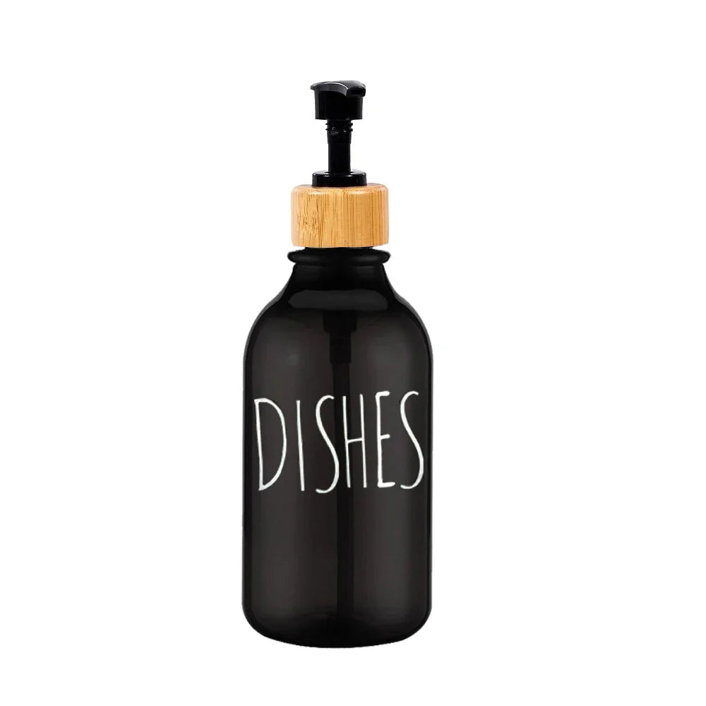 Elegant Amber Soap Dispenser Set with Bamboo Accents