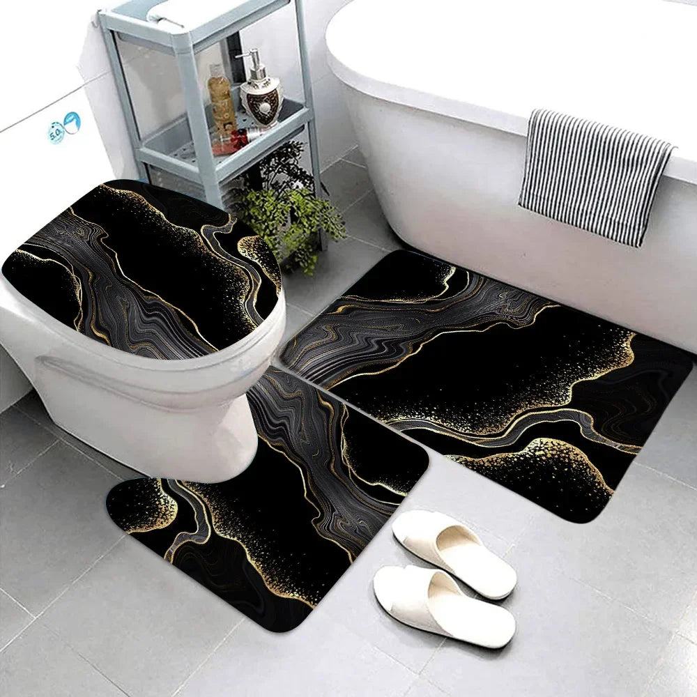 Elegant Marble Bath Mat Set - Luxurious Anti-Slip Comfort
