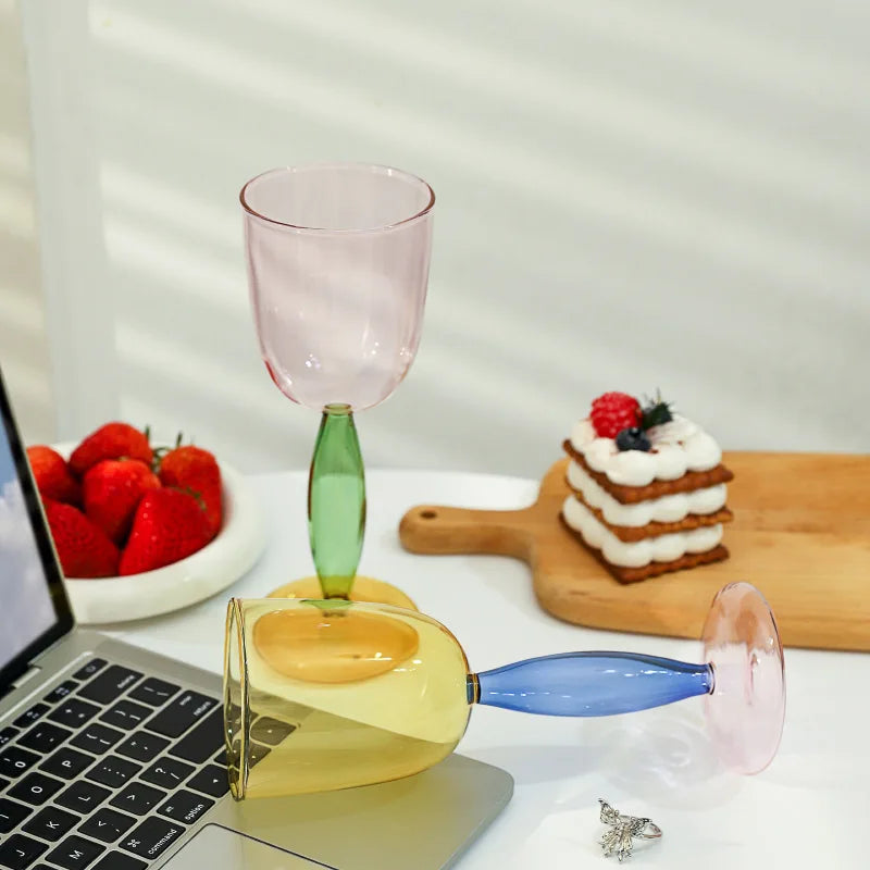 Elegant Contrast Color Glass Goblet - Creative Stemware