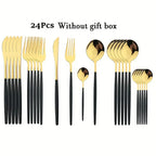 Luxurious Black & Gold Cutlery Set - 24pcs Gift Box