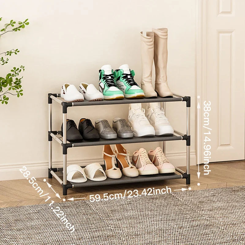 Stylish Space-saving Black Metal Simple Shoe Rack Footwear Organizer Stand Holder for Living Room