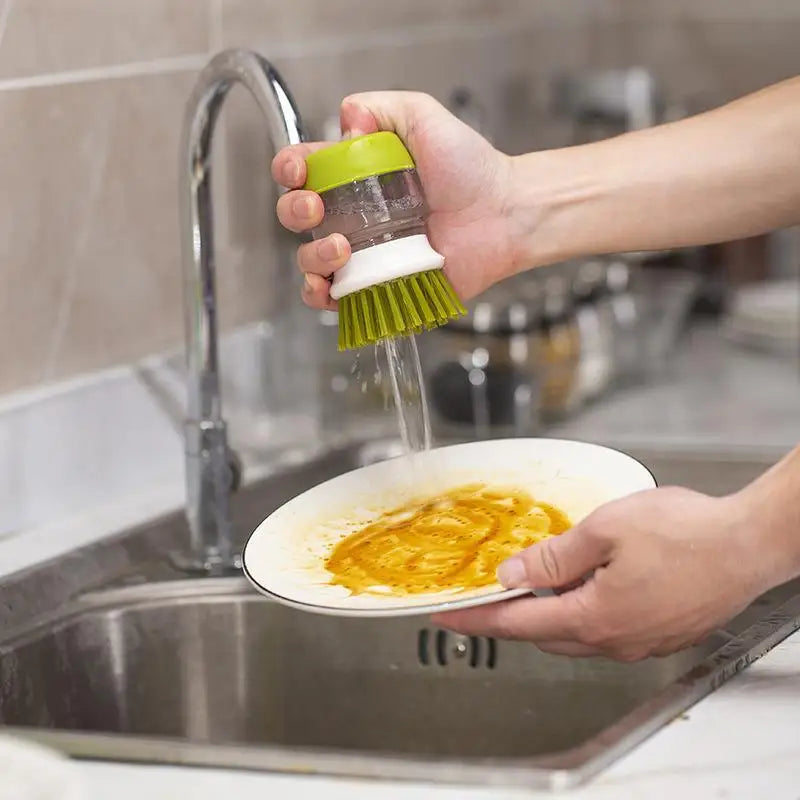 Kitchen Wash Pot Dish Brush with Dispenser Liquid Filling By Pressing Does Not Hurt Pan Automatic Cleaning Brushes