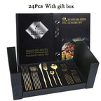 Luxurious Black & Gold Cutlery Set - 24pcs Gift Box