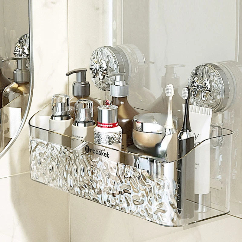 Shower Suction Cup Shelf Basket Light Glacier Pattern One Second Installation bathroom Organizer Storage Rotating to Suck Remove