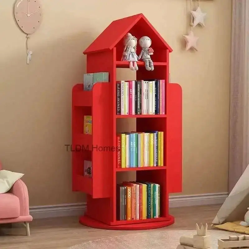 Enchanting 360° Rotating Children's Wooden Bookshelf
