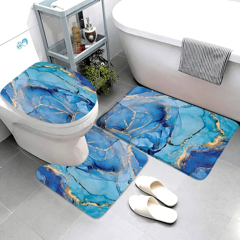 Elegant Marble Bath Mat Set - Luxurious Anti-Slip Comfort