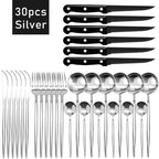 Elegant Black Stainless Steel Dinnerware Set - 30pcs