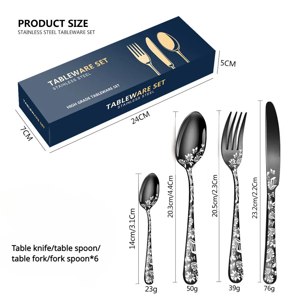 Exquisite 24-Piece Gold Steel Dinnerware Set