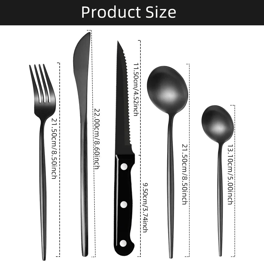 Elegant Black Stainless Steel Dinnerware Set - 30pcs