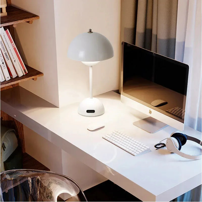 USB Rechargeable Mushroom Table Lamp Three Speed Adjustment Indoor Lighting Fixture Flower Bud Desk Lamps Hoom Decor Night Light