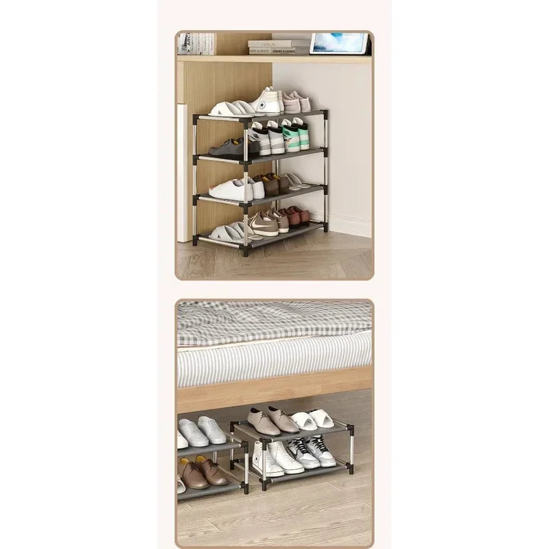 Stylish Space-saving Black Metal Simple Shoe Rack Footwear Organizer Stand Holder for Living Room