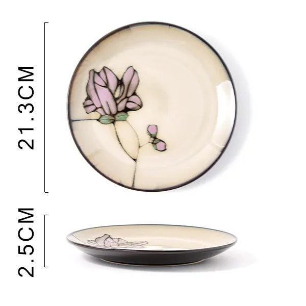 Exquisite Hand-Painted Ceramic Floral Dish Set