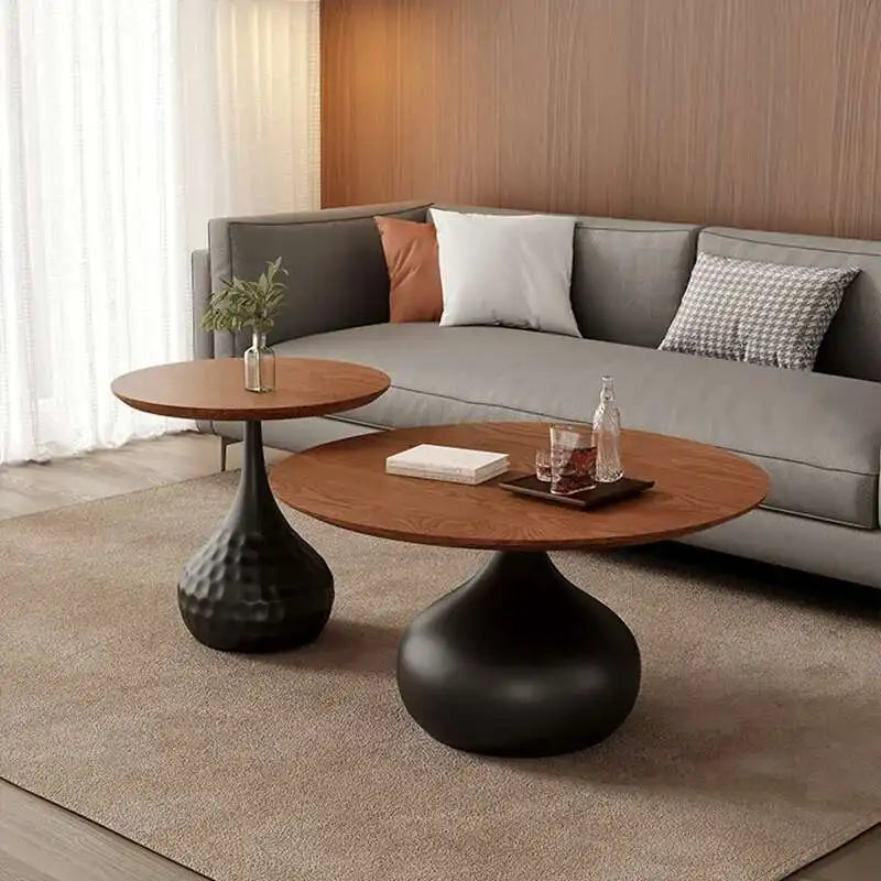 Elegant Round Wooden Coffee Table Set for Living Room
