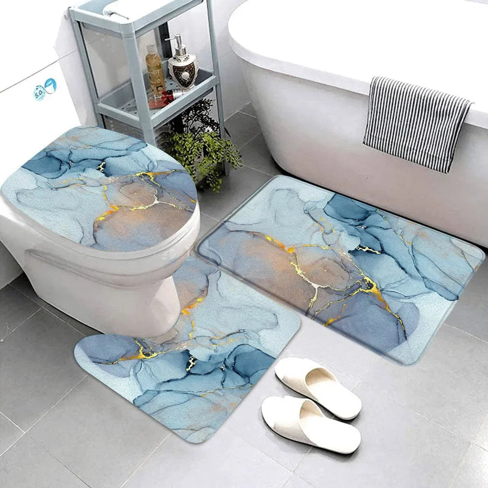 Elegant Marble Bath Mat Set - Luxurious Anti-Slip Comfort