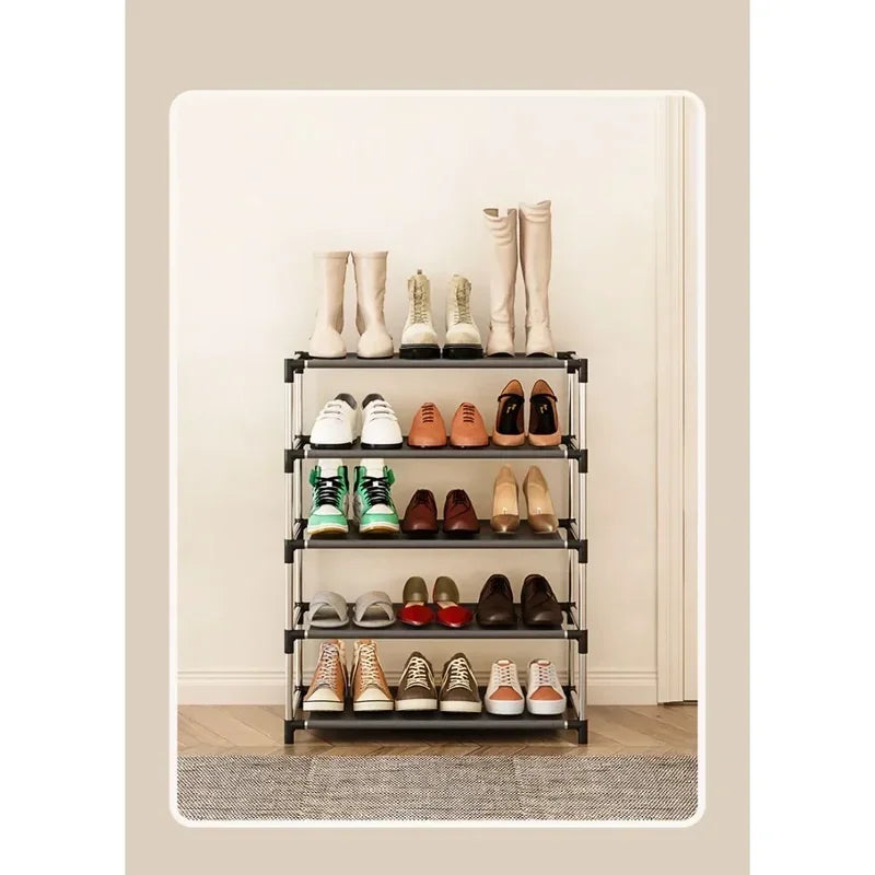 Stylish Space-saving Black Metal Simple Shoe Rack Footwear Organizer Stand Holder for Living Room