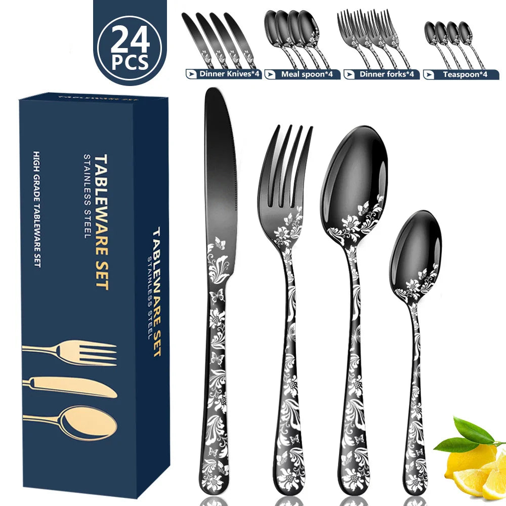 Exquisite 24-Piece Gold Steel Dinnerware Set