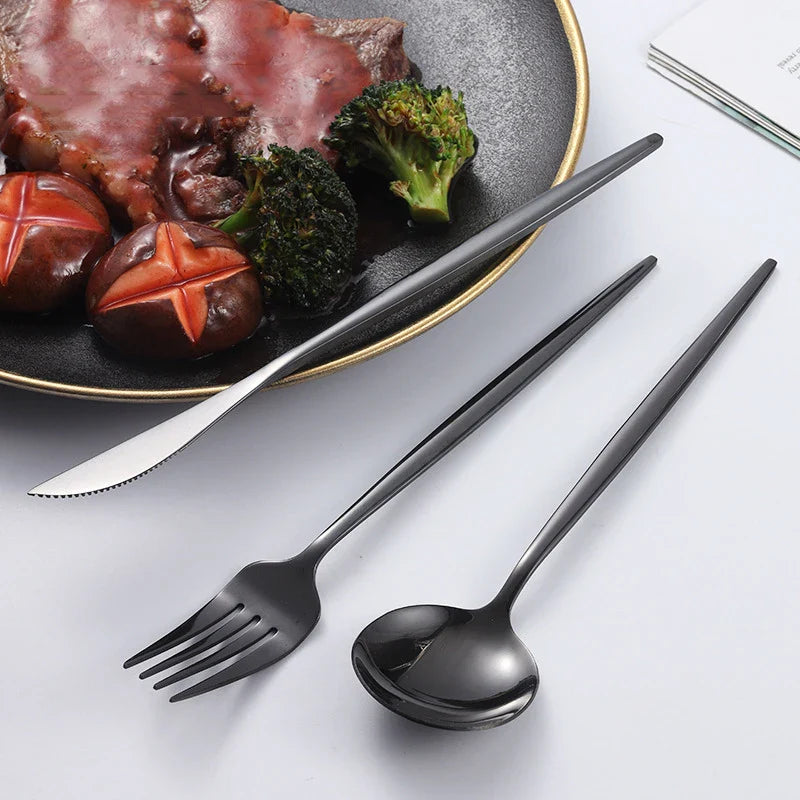 Luxurious Black & Gold Cutlery Set - 24pcs Gift Box