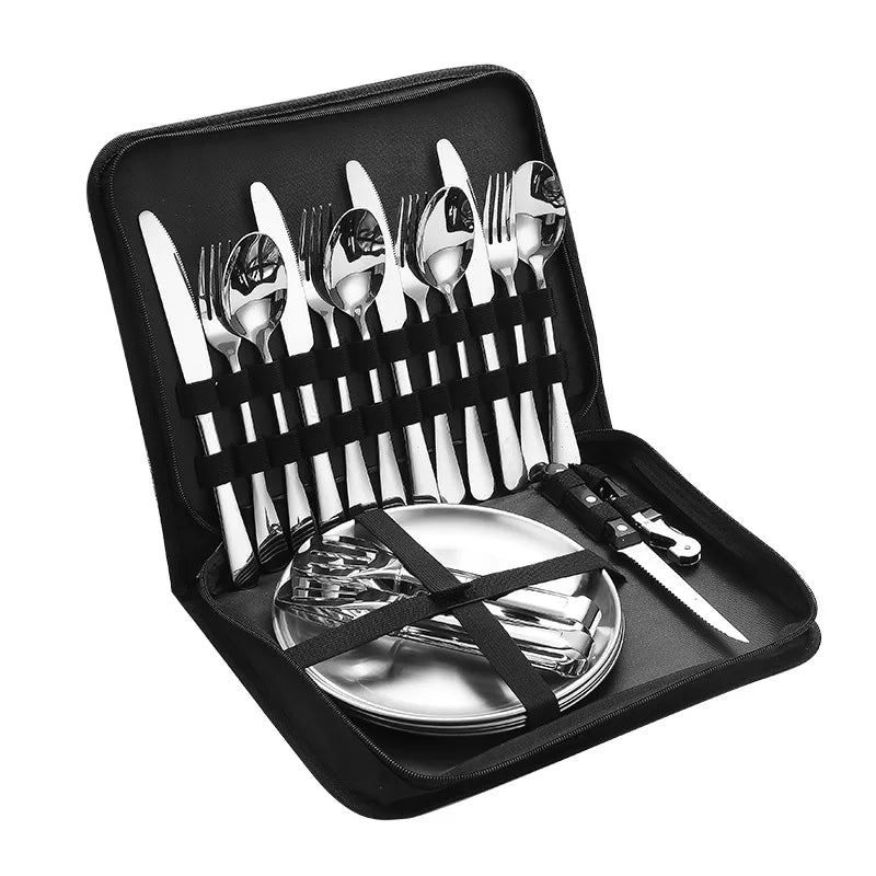 Elegant Stainless Steel Outdoor Tableware Set - 10in1 & 20in1 Options