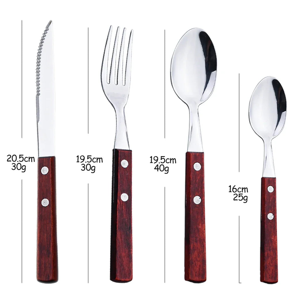 Exquisite Wooden Handle Stainless Steel Cutlery Set - 24Pcs