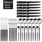 Elegant Black Stainless Steel Dinnerware Set - 30pcs