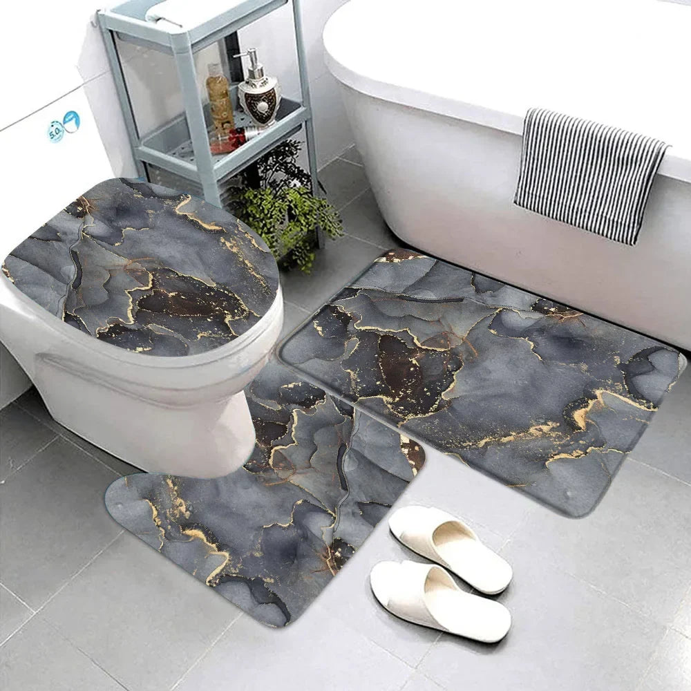 Elegant Marble Bath Mat Set - Luxurious Anti-Slip Comfort